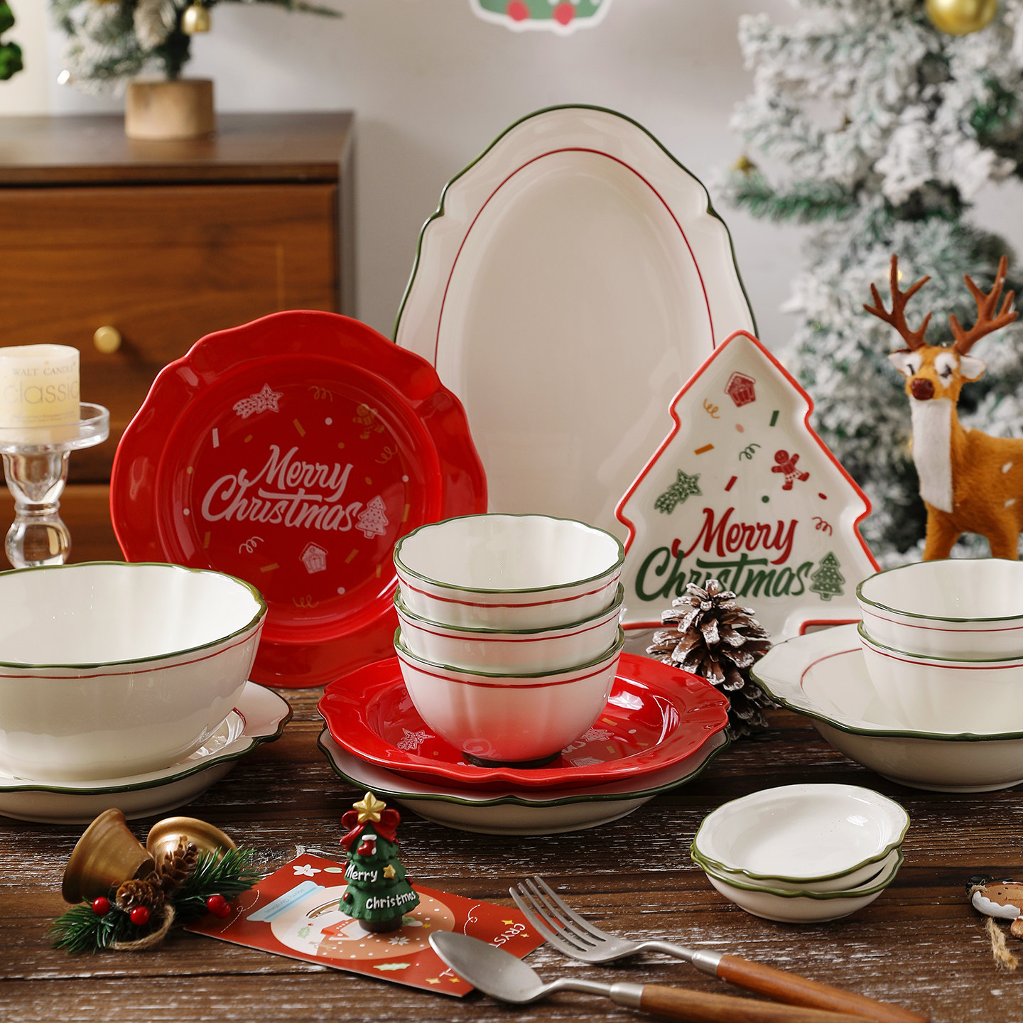 舍里圣诞陶瓷餐具套装家用节日装饰碗碟创意卡通米饭碗面碗餐盘,餐饮具,碗,淘宝优惠券,粉丝福利购,淘宝优惠卷