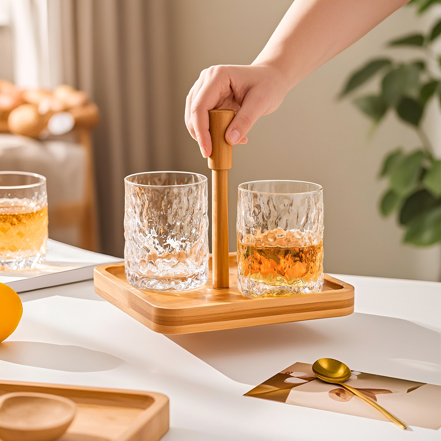 舍里竹木家用收纳架杯架带提手