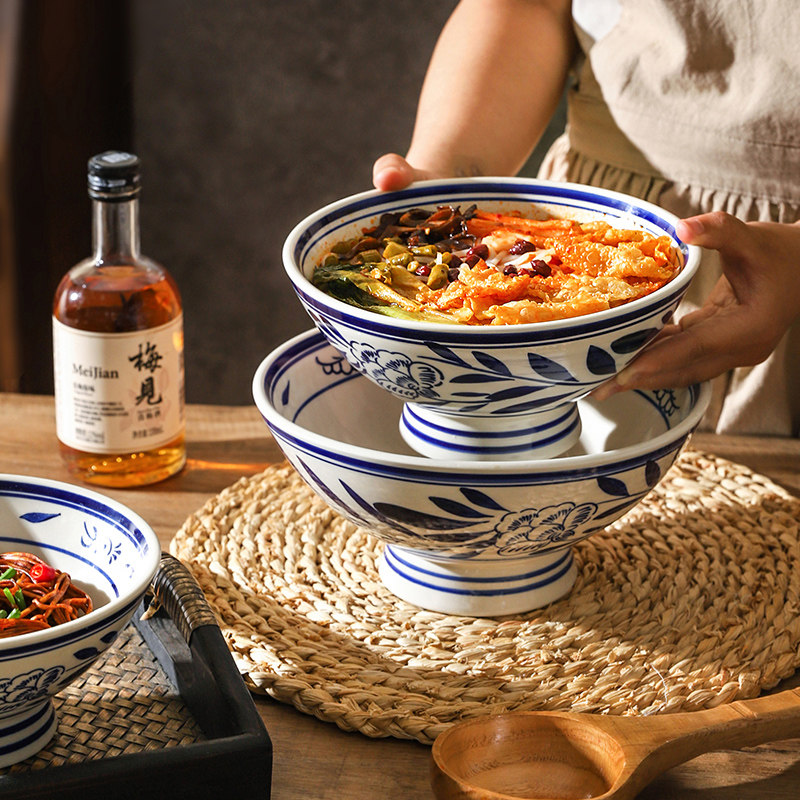 舍里中式青花复古手绘大容量陶瓷碗釉下彩高脚碗面碗螺蛳粉专用碗,餐饮具,碗,淘宝优惠券,粉丝福利购,淘宝优惠卷