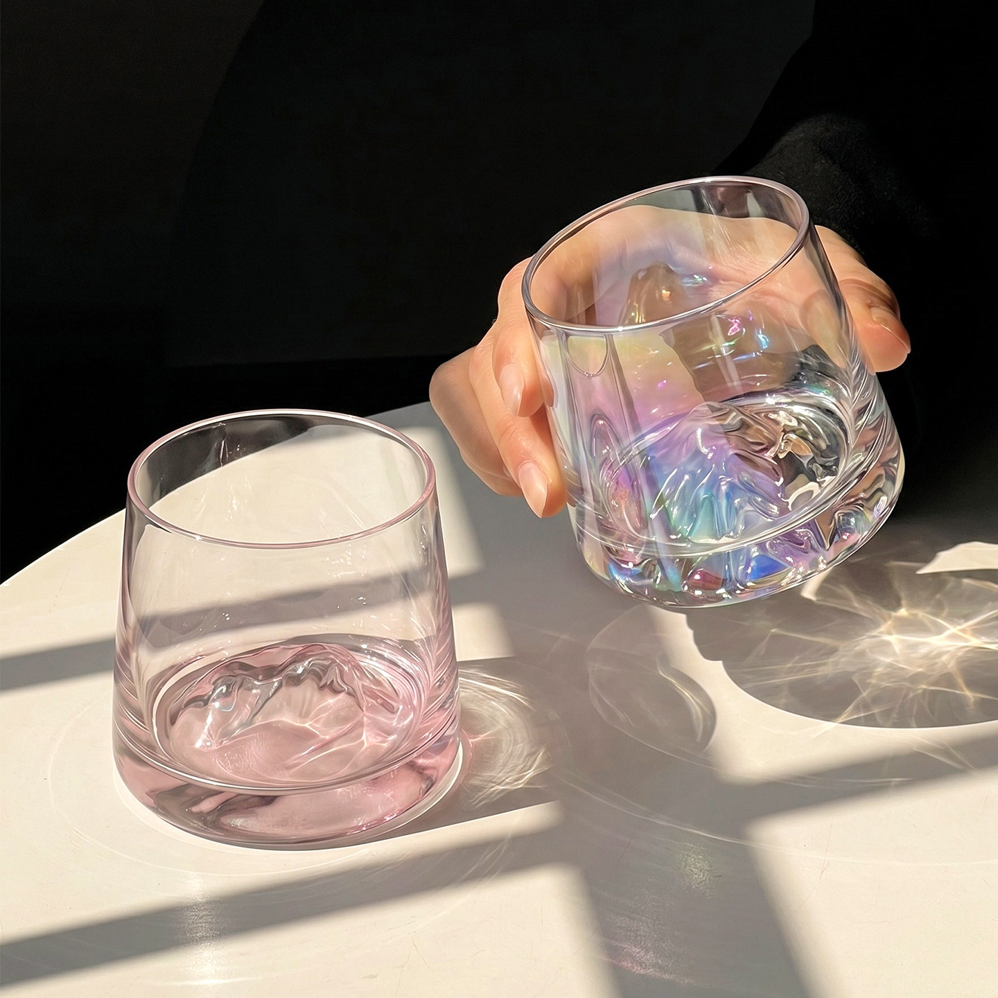 舍里创意ins风玻璃杯高颜值果汁杯鸡尾酒杯家用透明喝水杯咖啡杯