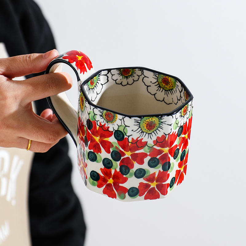 舍里波兰复古手绘釉下彩马克杯情侣对杯家用高颜值陶瓷水杯咖啡杯