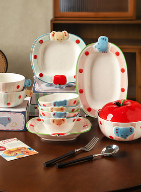 舍里圣诞礼物陶瓷米饭碗家用卡通高颜值餐具带盖泡面碗酸奶碗餐盘