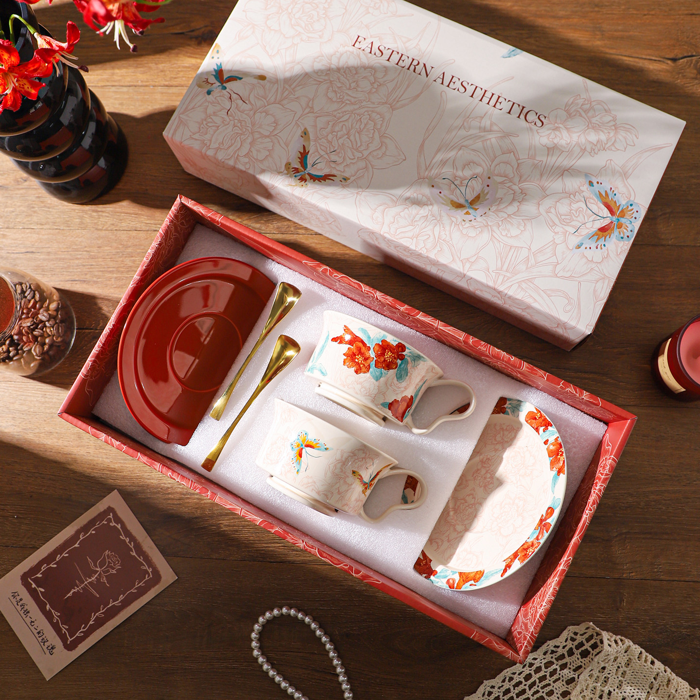 舍里中式陶瓷咖啡杯礼盒情侣对杯喝水杯精致咖啡杯碟套装新婚礼物