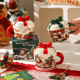 舍里圣诞马克杯带盖陶瓷咖啡杯家用喝水杯特别好看 杯子圣诞礼物