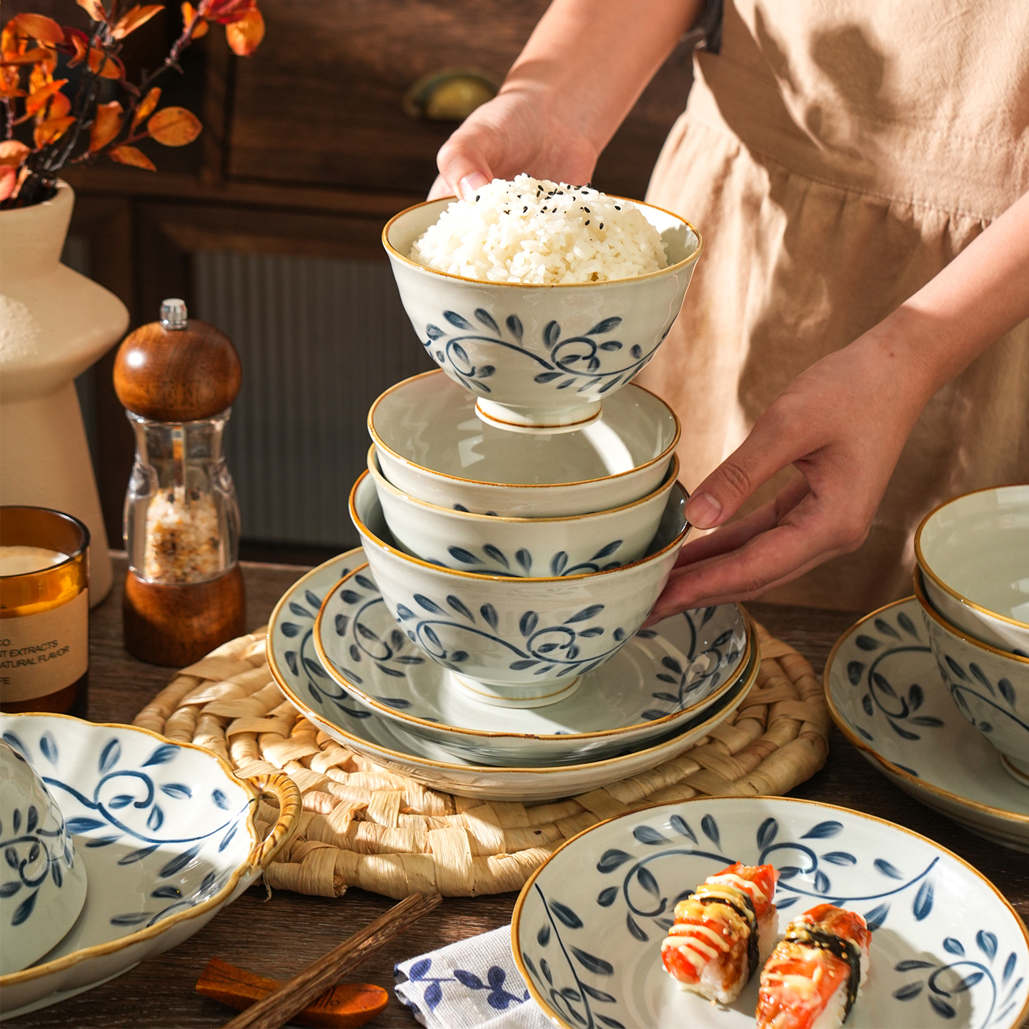 舍里釉下彩餐具套装菜盘子小碗