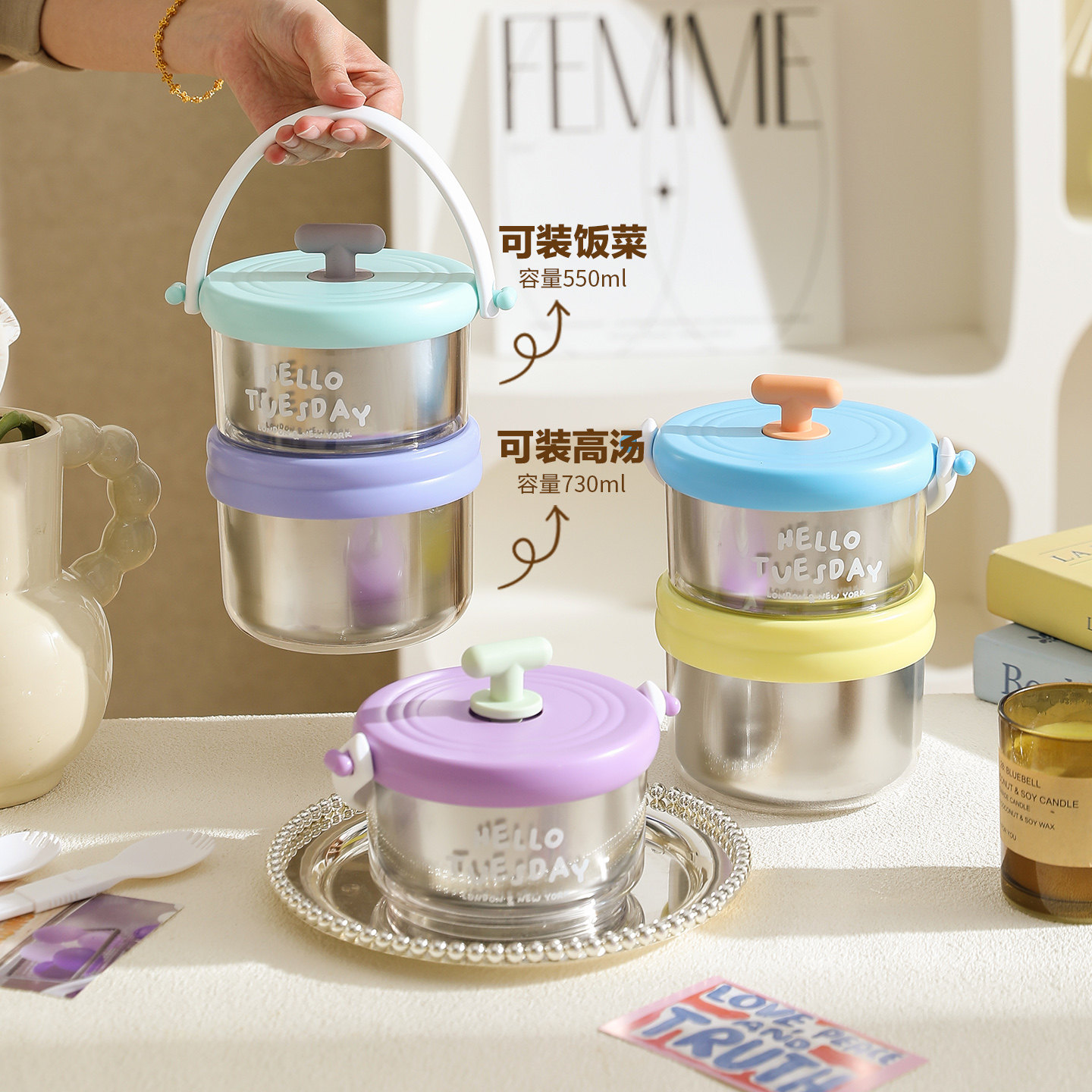 舍里多层便当盒大容量双层不锈钢饭盒带盖上班族学生便携密封餐盒