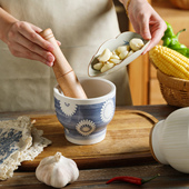 舍里陶瓷蒜臼子家用厨房捣蒜器压蒜器石臼研磨钵蒜蓉捣碎器擂钵