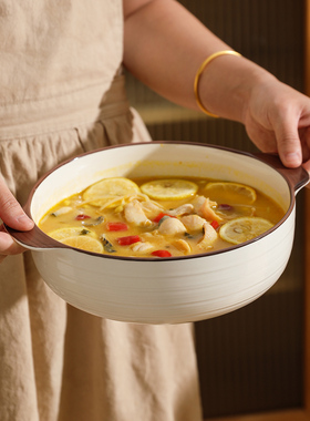 舍里双耳陶瓷汤碗家用大号酸菜鱼盆大容量面碗水煮鱼汤盆毛血旺碗