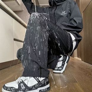 防水冲锋裤男秋冬加绒潮牌痞帅工装美式高街宽松直筒机能休闲裤子