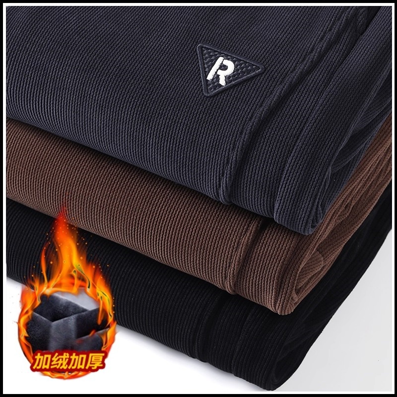 冬季加绒加厚裤子男士秋冬款宽松保暖运动灯芯绒休闲束脚工装卫裤