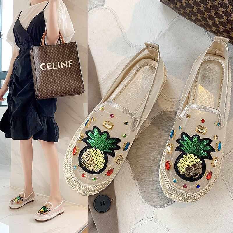 Korean Edition Jacobs ventilation Single shoes 2020 new pattern Rhinestone Flower fairy Retro Flat bottom Lazy shoes A pedalin the Women's Shoes, Low shoes  category - from Buy2taobao.com to provide professional Taobao agent buy service