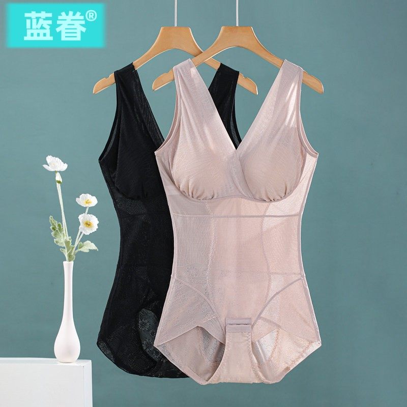 免穿文胸连体塑身衣夏季薄款收腹束腰收肚子带胸垫塑形美体束身衣