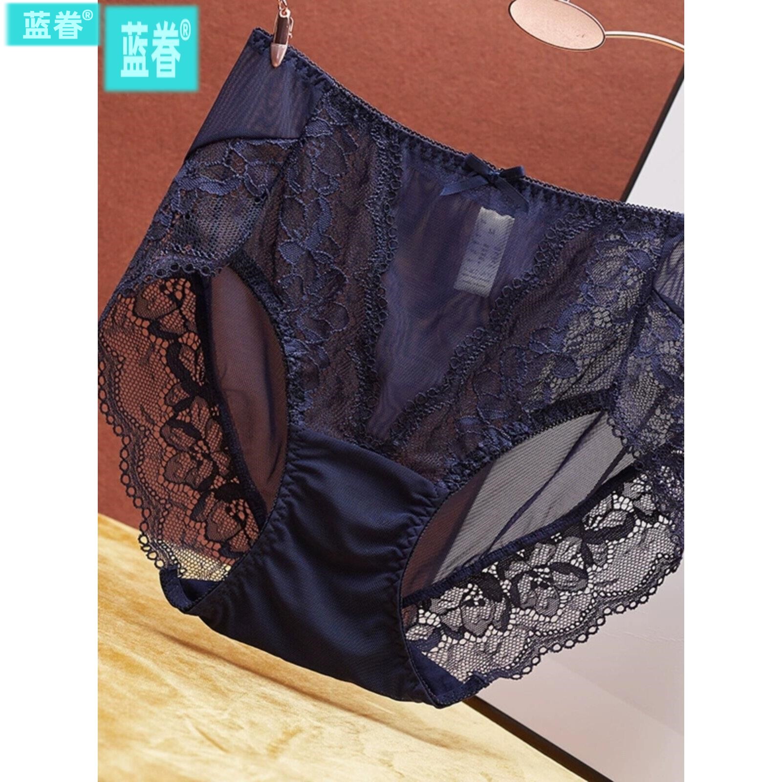 品牌内裤女性感蕾丝网纱镂空薄款纯棉裆中高腰大码胖MM三角裤透明