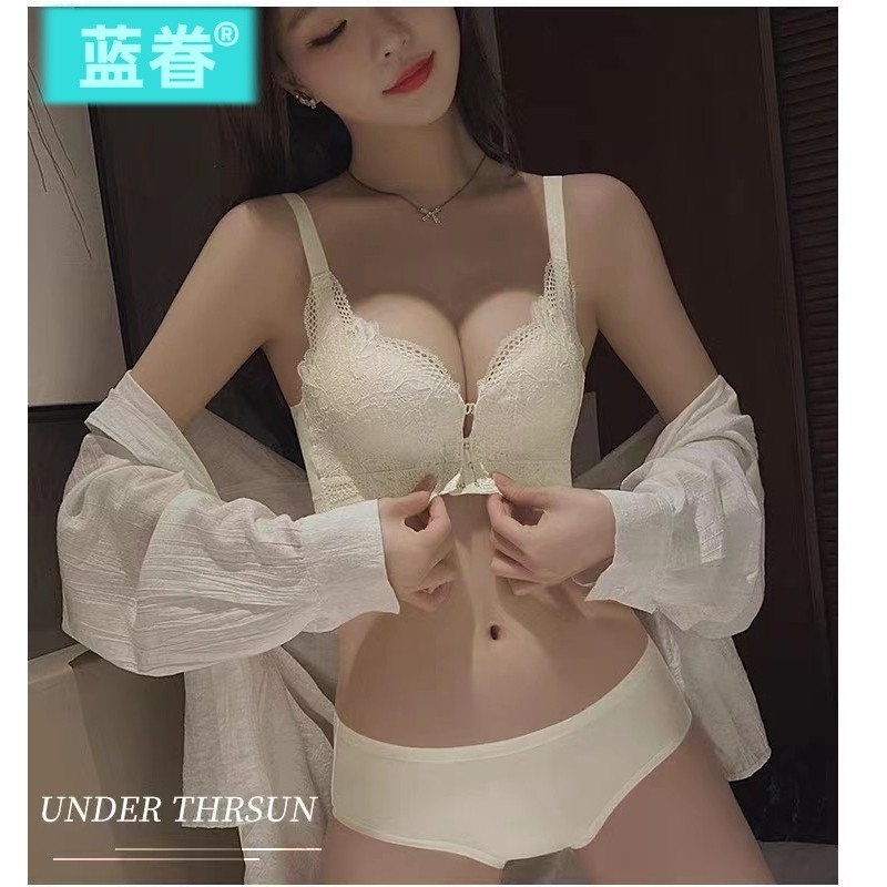 前扣内衣女小胸聚拢调整型收副乳防下垂大胸显小文胸内裤套装品牌