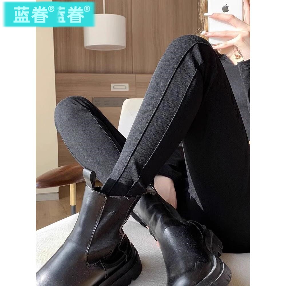 黑色打底裤女秋冬新款外穿高腰紧身铅笔小脚裤修身弹力魔术小黑裤