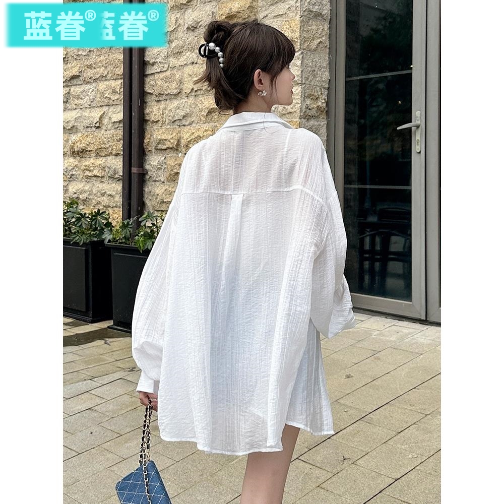 白色衬衫女夏2025新款宽松大码中长款衬衣长袖防晒衣薄款天丝上衣