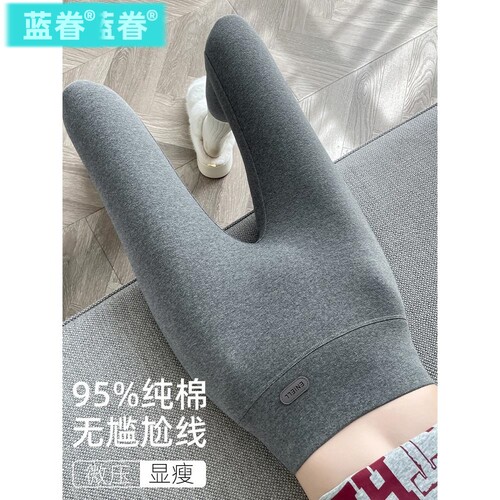 无尴尬线纯棉打底裤女外穿秋冬季新款高腰加绒加厚鲨鱼裤保暖棉裤