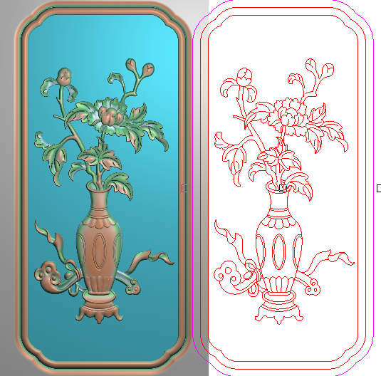 新款仿古精雕图jdp浮雕图灰度图简单牡丹花瓶如意背板门板117x245