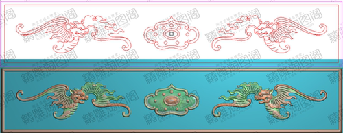 新款精雕jdp浮雕图灰度图蝙蝠如意双福围板横板挡板侧板428x82