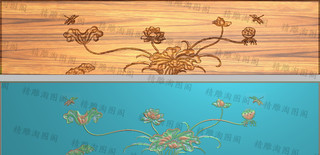 精雕图荷花蜻蜓简单床头靠背浮雕檀雕花鸟沙发大背板莲花1530x366