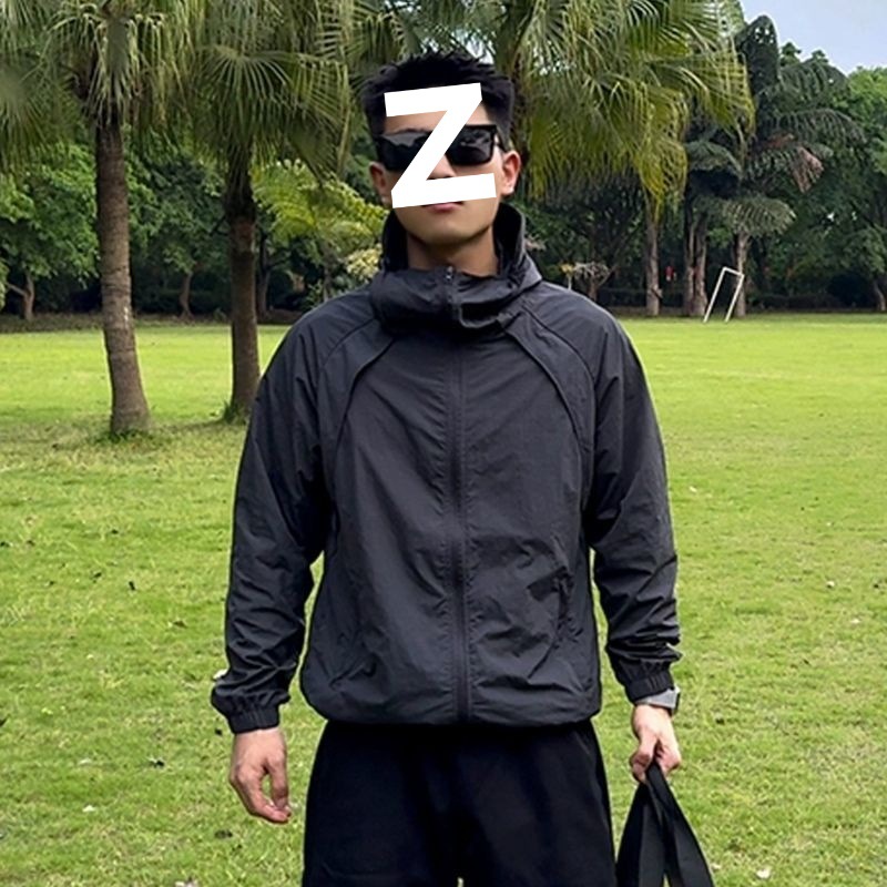 夏季薄款凉感冰丝防晒衣男美式户外速干双拉链冲锋衣透气拼接外套