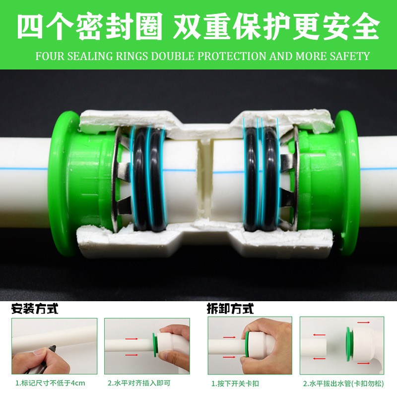 PPR免热熔快速接头20快插活接头直接内外丝弯头6分直插式水管ZX12