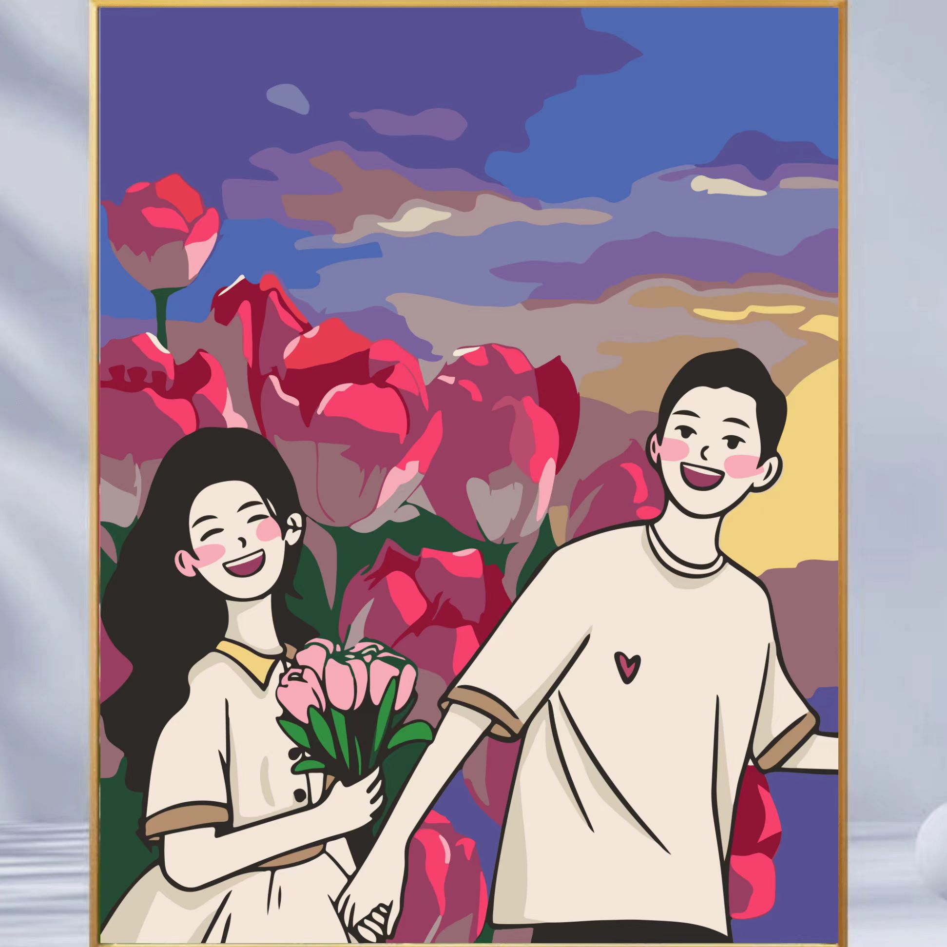 新中式心想柿成数字油画diy涂色油彩国风装饰画手绘填鸭客厅挂画