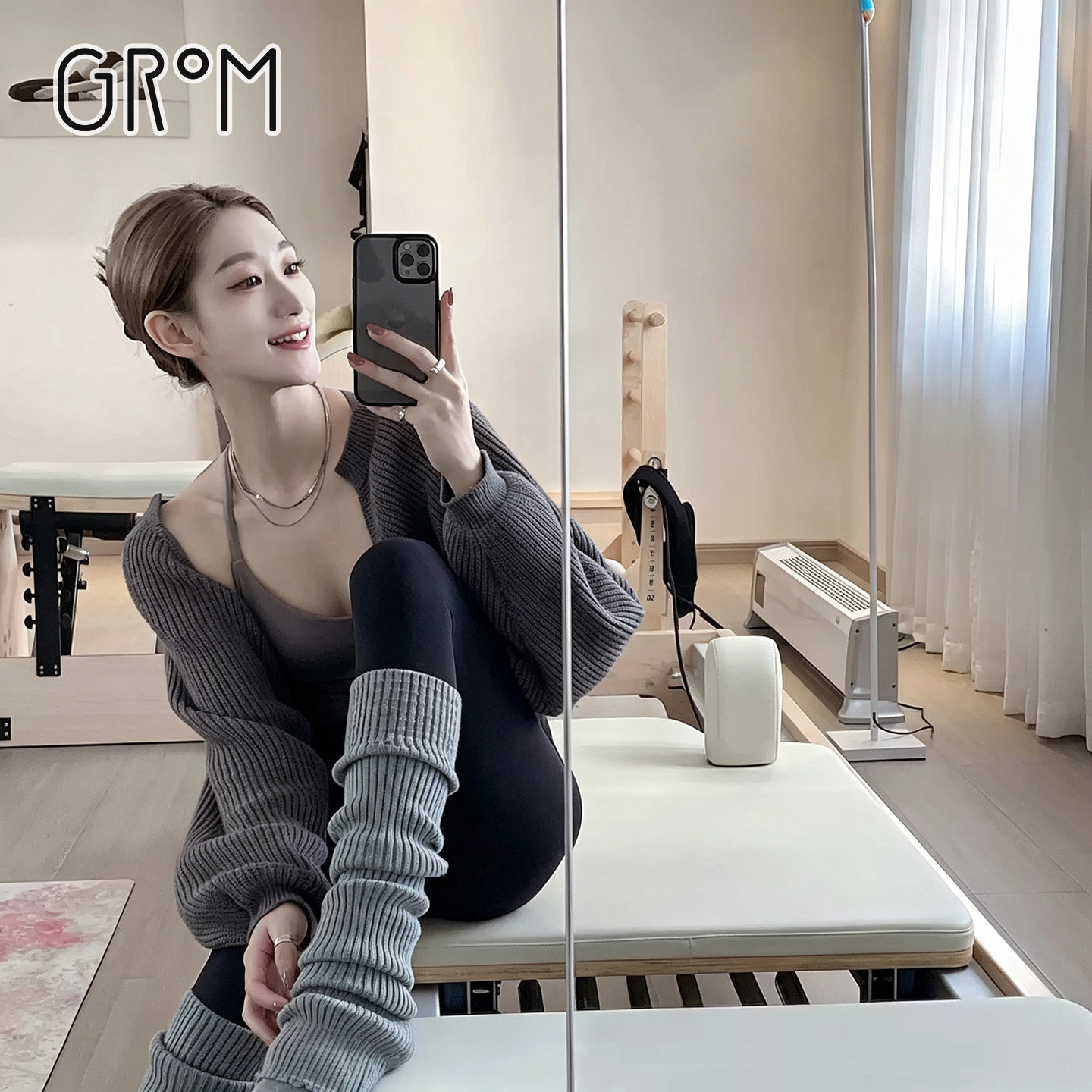 Grom专业瑜伽舞蹈袜套保暖过膝长筒袜女堆堆袜普拉提护腿膝运动袜