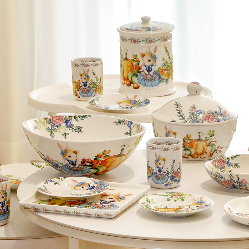 田园风平盘陶瓷餐盘可爱兔子系列
