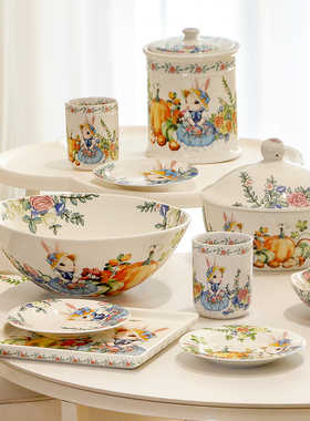 OMK 田园风陶瓷餐盘创意南瓜兔子平盘新年新款家用可爱菜盘点心盘