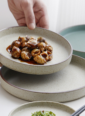 OMK 复古圆形餐盘日式粗陶侘寂餐具创意个性餐厅餐具小菜点心碟子