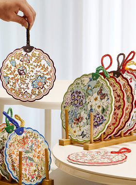 OMK 创意轻奢烫金陶瓷隔热垫家用软木底防滑餐垫时尚防烫锅垫套装