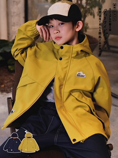 儿童冲锋衣儿童连帽外套2025秋冬新款户外男童抗风一体绒保暖外套