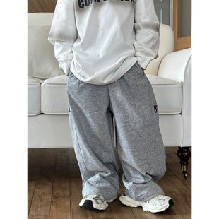 KIDS 童裤 WEY 2025年秋款 8度刺绣拼接男女童针织运动裤 直筒卫裤