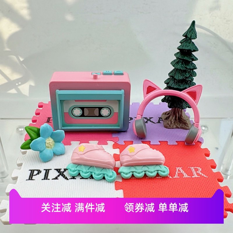 散货现货猫耳耳机录音机森贝轮滑鞋 粉色可爱风摆件diy奶油胶配件