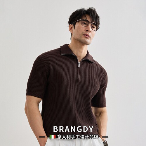 Brangdy意大利绅士莫瑞老钱风翻领POLO衫商务通勤休闲针织T恤春夏