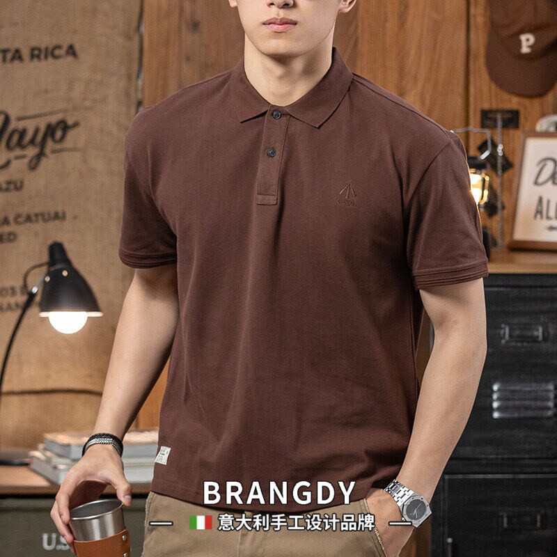 Brangdy意大利珠地纯棉翻领T恤男士夏季薄款透气短袖polo衫体恤