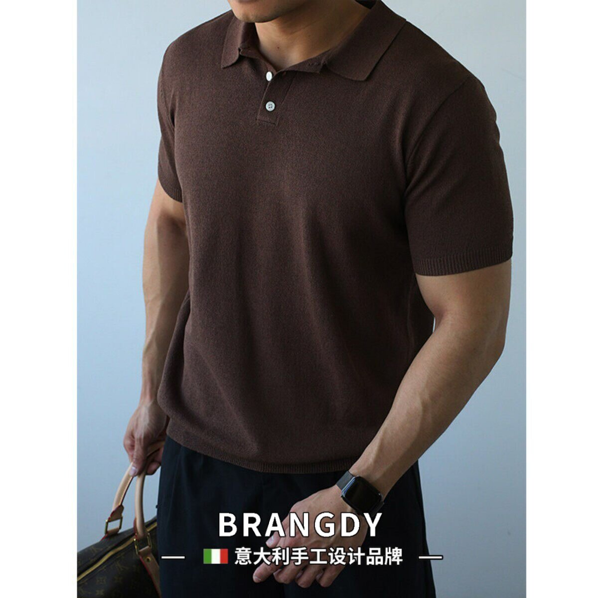 Brangdy意大利针织短袖翻领POLO衫男士夏季新款轻熟风T恤内搭上衣