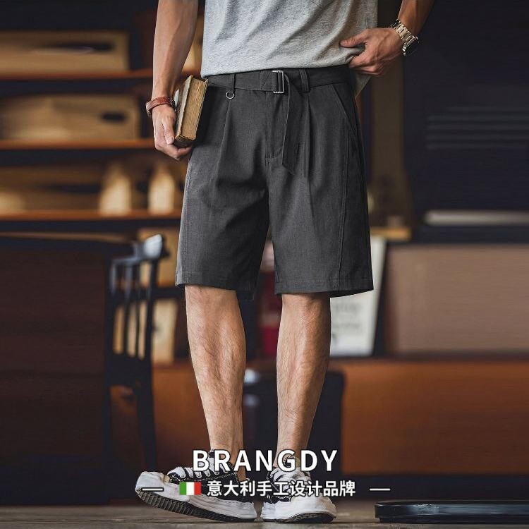 Brangdy意大利羊毛垂感西装短裤男士夏季舒适通勤宽松直筒五分裤