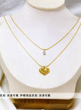 钛钢不掉色双层爱心竹节链项链