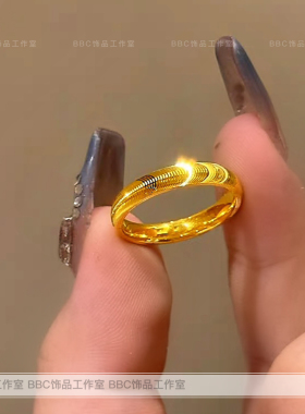 猫眼纹流光圆形钛钢戒指