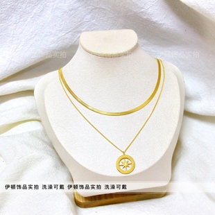 【钛钢不掉色】小众设计欧美复古彗星八芒星镂空圆牌吊坠项链