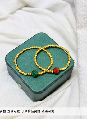 钛钢不掉色复古红绿猫眼石手链