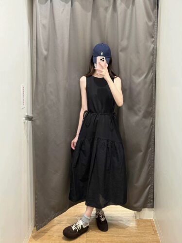 女棉麻条纹长裙层叠连衣裙无袖裙子长款收腰直筒裙484787 482788