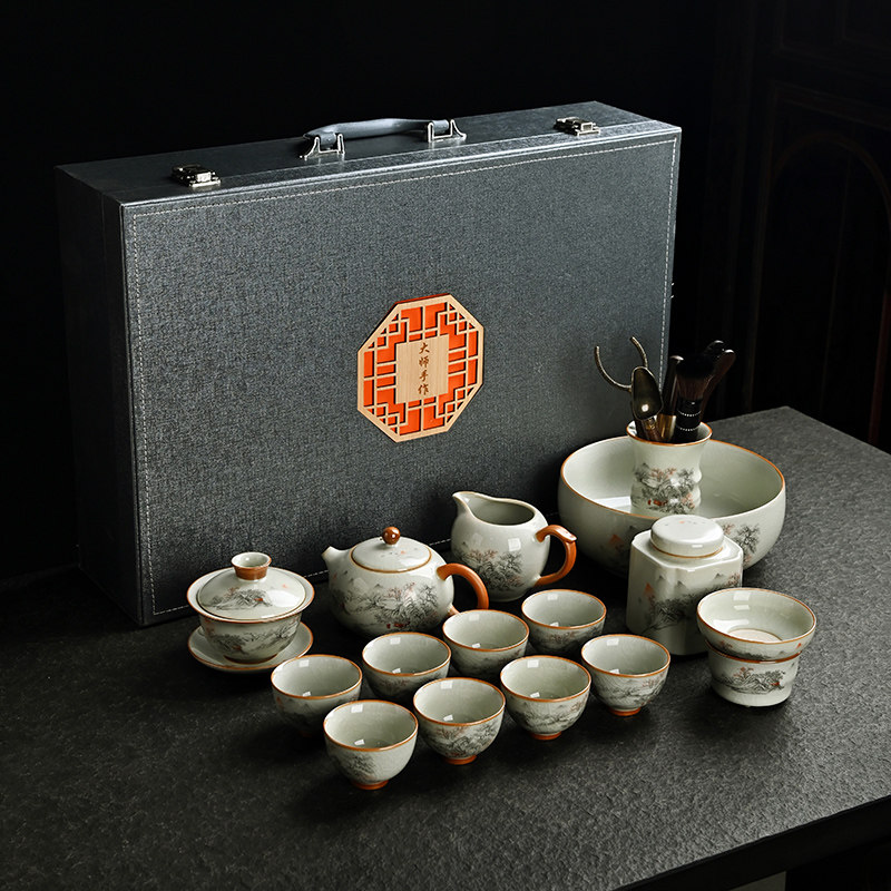汝窑功夫茶具套装2026新款山水茶杯轻奢高档高端大气精致泡茶陶瓷