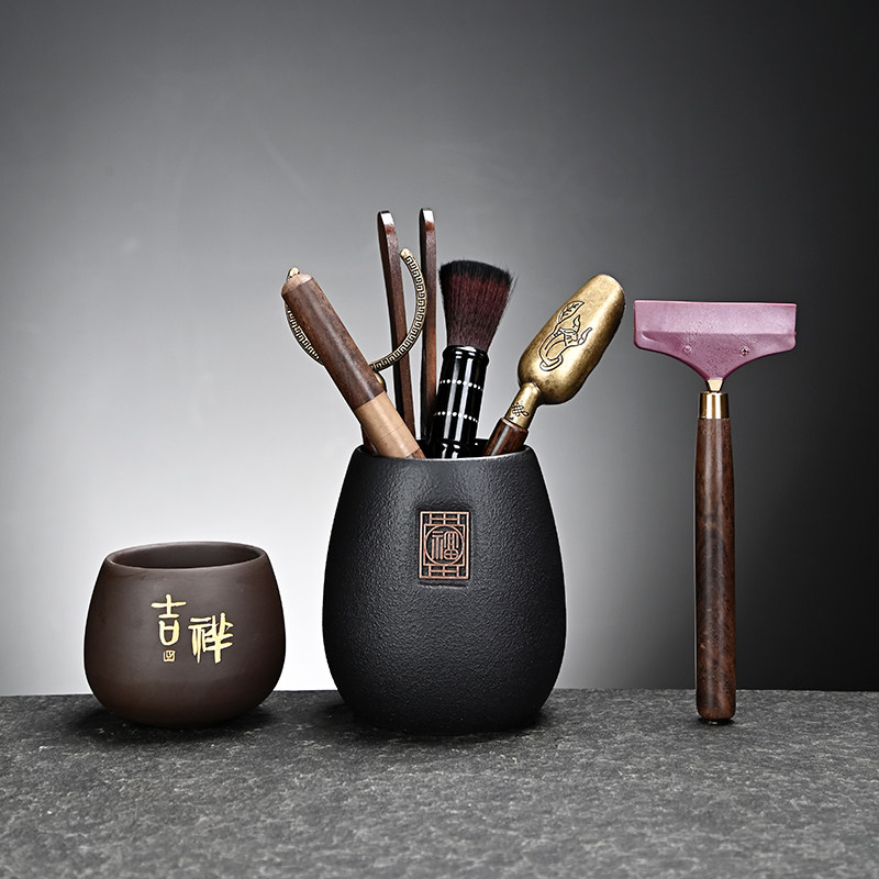 茶道六君子福禄窗花套装茶刀茶夹泡茶工具功夫茶具配件大全吉祥杯