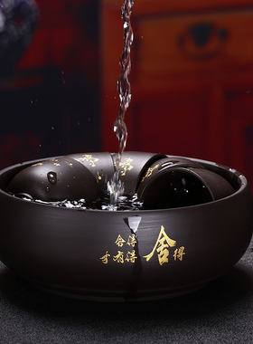 紫砂茶洗带盖水盂大号装茶杯的容器茶具用品茶盘配件茶钵盂洗杯盘