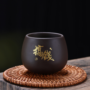 紫砂罗汉杯单杯描金家用喝茶茶杯功夫茶具专用喝茶小茶杯礼盒装