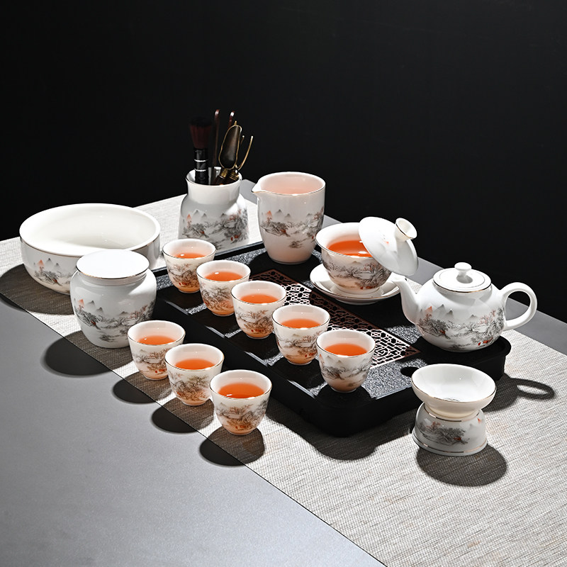 功夫茶具套装全瓷2026新款茶具中式家用羊脂玉陶瓷德化县高档仁峰
