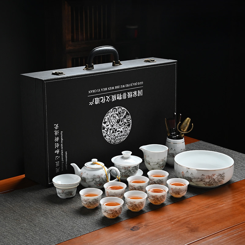 冰种玉瓷白瓷喝茶茶具茶台